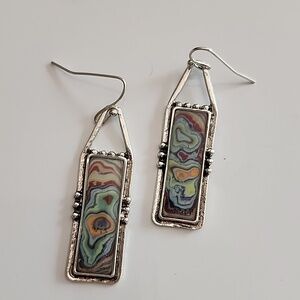 Boho Style French Hook Beautiful Enamel Swirl Earring Set